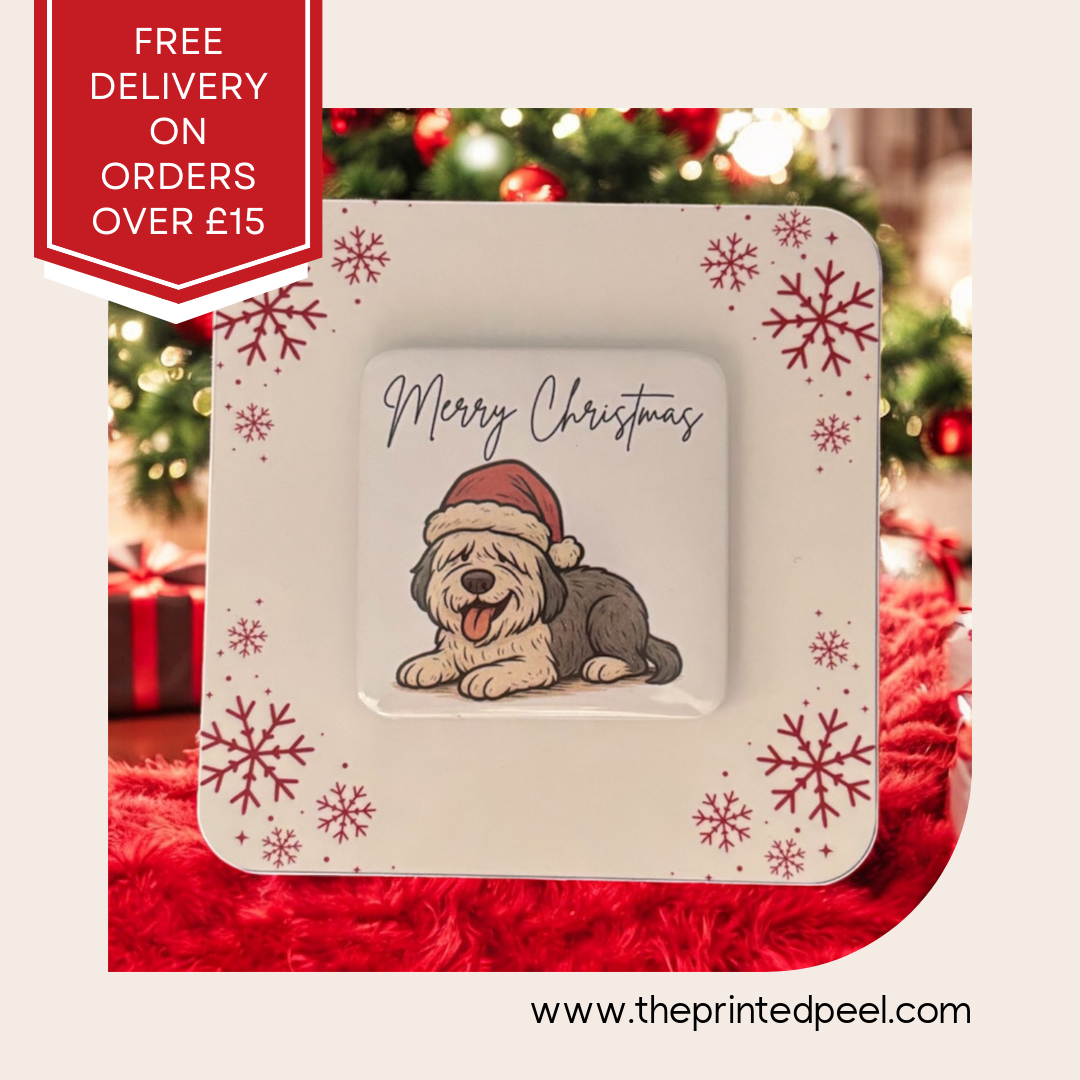 Old English Sheepdog Fridge Magnet – Christmas Dog Gift
