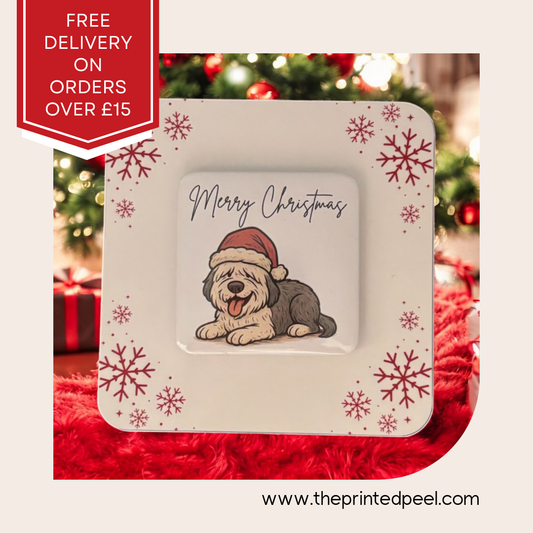 Old English Sheepdog Fridge Magnet – Christmas Dog Gift
